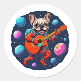 Adesivo Cachorro Astronauta Francês Fofo Tocando Guitarra