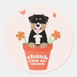 Adesivo Cachorro Australiano Em Pote Flor Obrigado