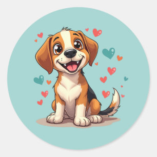Adesivo Cachorro Beagle Kawaii Fofo com Corações Cachorro