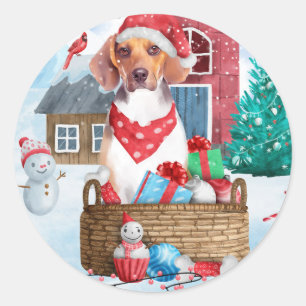 Adesivo Cachorro Beagle na Casa de Natal na Neve