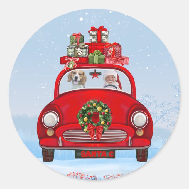Adesivo Cachorro Beagle no carro com Papai Noel  (Frente)