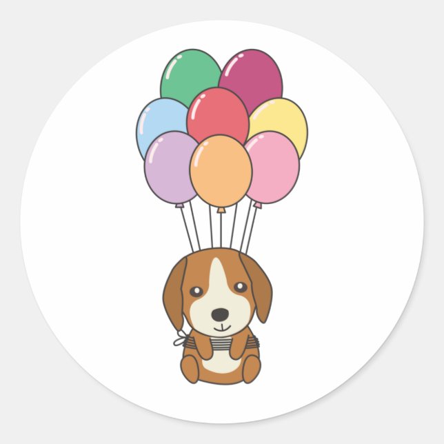 Adesivo Cachorro Beagle Voa Com Balões Coloridos (Frente)