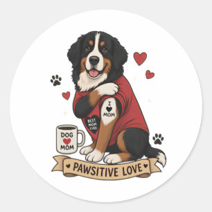 Adesivo Cachorro Bernês com Ilustração de Tatuagem Eu Amo