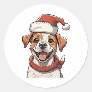 Adesivo Cachorro Bonito vestindo Chapéu de Natal Clássico