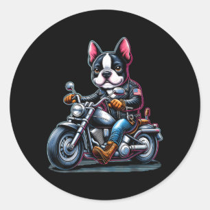 Adesivo Cachorro Boston Terrier Ciclista Pilotando Moto