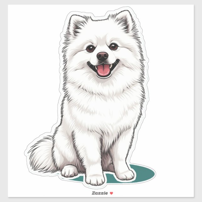 Adesivo Cachorro Branco Japonês Spitz Fofo Kawaii (Folha)