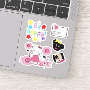 Adesivo Cachorro brilhante flores divertidas gatinhas gati