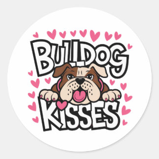 Adesivo Cachorro Bulldog Fofo Presente Coração Rosa Beijos