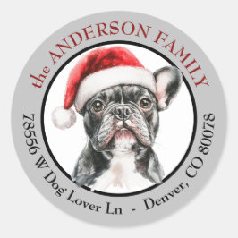 Adesivo Cachorro Bulldogue Francês de Chapéu de Papai Noel