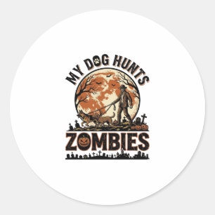 Adesivo Cachorro Caça Zumbis Design Vetorial Vintage de Ha