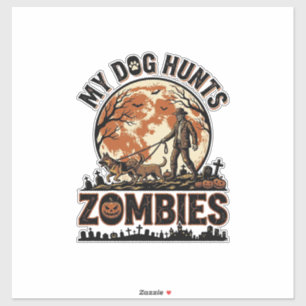 Adesivo Cachorro Caça Zumbis Design Vetorial Vintage de Ha