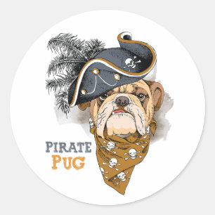 Adesivo Cachorro Cachorro Pug Pirate Hat