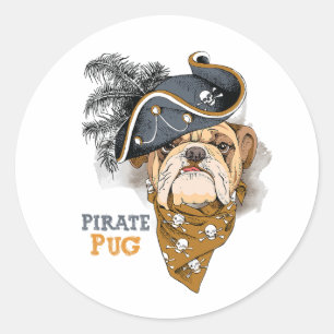 Adesivo Cachorro Cachorro Pug Pirate Hat