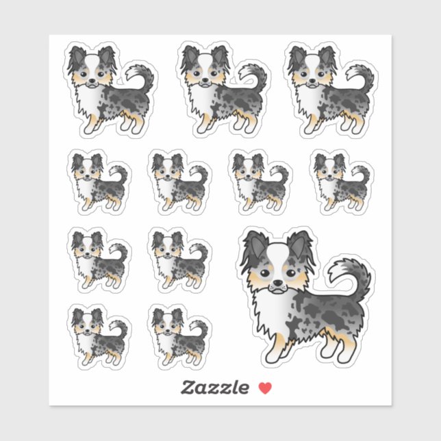 Adesivo Cachorro Chihuahua de Capa Longa Blue Merle Desenh (Folha)