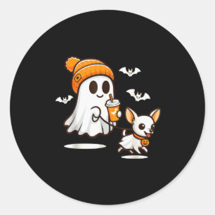 Adesivo Cachorro Chihuahua Fantasma Engraçado Andando Mulh