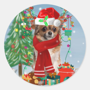 Adesivo Cachorro Chihuahua na neve com presentes de Natal