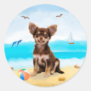 Adesivo Cachorro Chihuahua na Praia