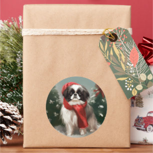Adesivo Cachorro Chin Japonês na neve Natal 