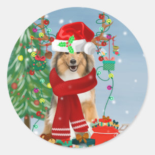 Adesivo Cachorro Collie em neve presente de Natal