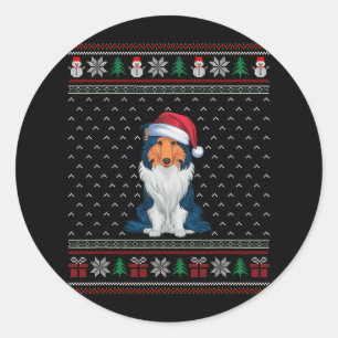 Adesivo Cachorro Collie Vestindo o Cachorro Santa Hat Feia