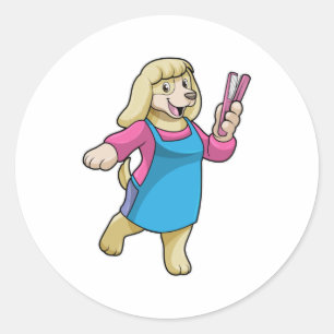 Adesivo Cachorro como cabeleireiro com pente