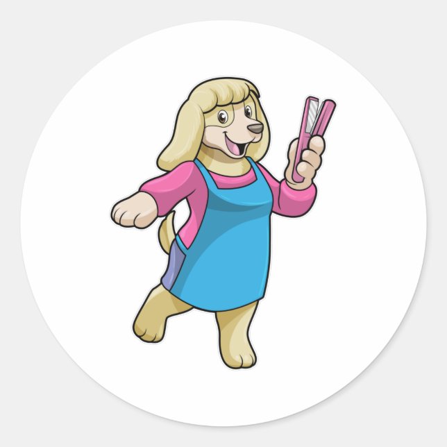 Adesivo Cachorro como cabeleireiro com pente (Frente)