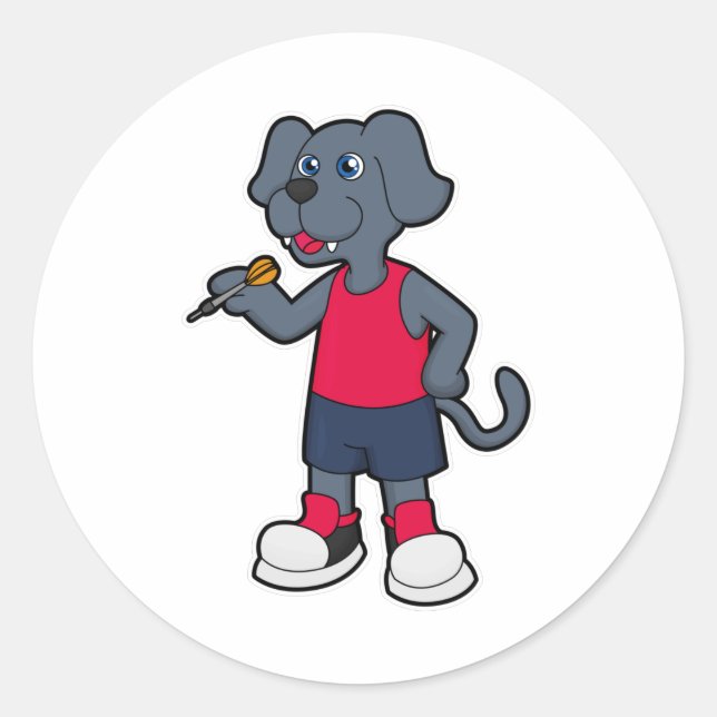 Adesivo Cachorro como jogador de dardos com dardos (Frente)