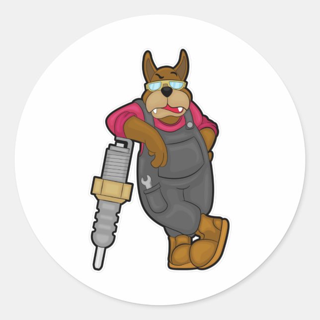 Adesivo Cachorro como mecânico com troca de faísca (Frente)