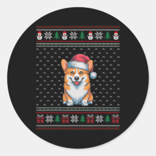 Adesivo Cachorro Corgi Vestindo Cachorro de Santa Hat Feia
