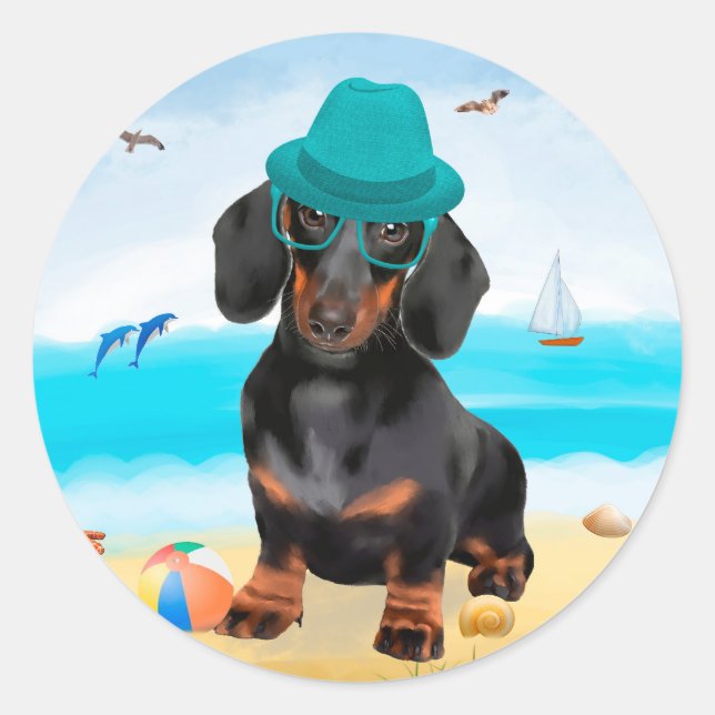 Adesivo Cachorro Dachshund na Praia (Frente)