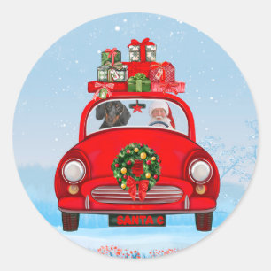 Adesivo Cachorro Dachshund no carro com Papai Noel
