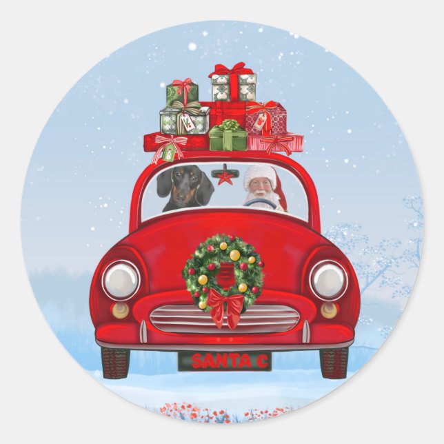 Adesivo Cachorro Dachshund no carro com Papai Noel  (Frente)