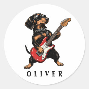 Adesivo Cachorro Dachshund Rocker Legal Tocando Guitarra E