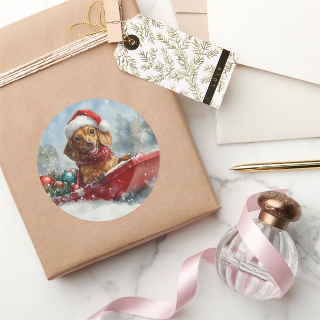 Adesivo Cachorro Dachshund Sledge Deixe-o nevar no Natal (Presentear)