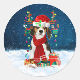 Adesivo Cachorro de beagle com presentes de Natal