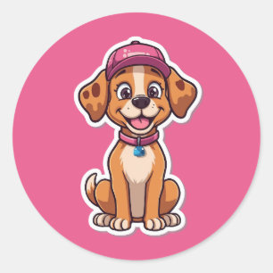 Adesivo Cachorro de Cartoon Doce - Puppy feliz no Boné Sti