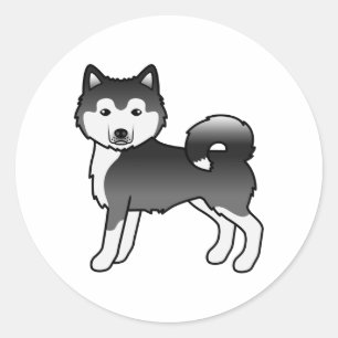 Adesivo Cachorro de Cartoon Malamute, Branco E Preto