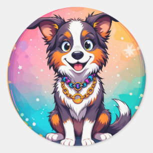 Adesivo Cachorro de Desenho Animado Adorável com Olhos Bri
