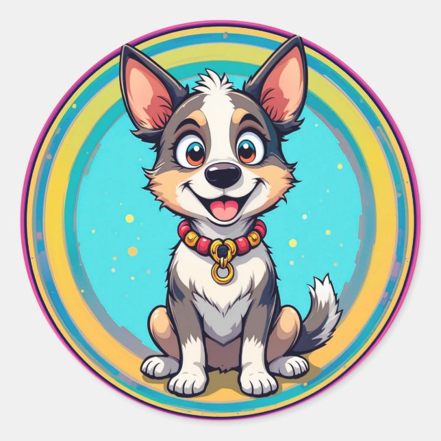 Adesivo Cachorro de Desenho Animado Alegre (Frente)