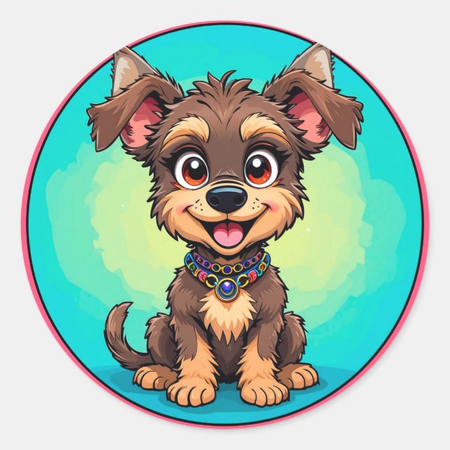 Adesivo Cachorro de Desenho Animado Alegre Design de Anima (Frente)