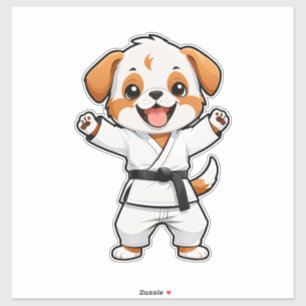 Adesivo Cachorro de Desenho Animado Alegre em Gi de Karate