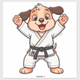 Adesivo Cachorro de Desenho Animado Alegre em Gi de Karate