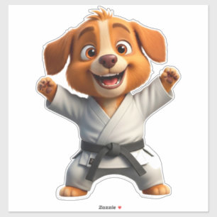 Adesivo Cachorro de Desenho Animado Alegre em Gi de Karate
