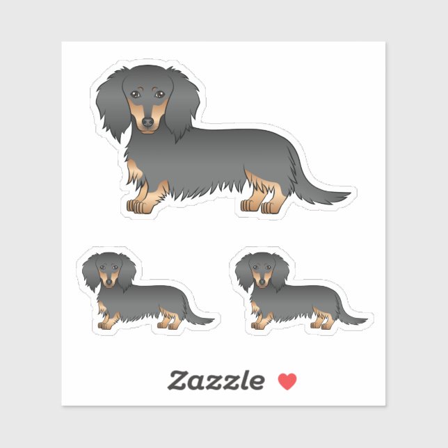 Adesivo Cachorro De Desenho Animado Dachshund De Cabelo Lo (Folha)
