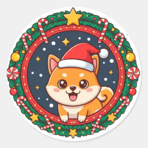 Adesivo Cachorro de desenho animado de Natal festivo