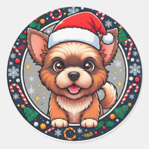 Adesivo Cachorro de desenho animado de Natal festivo