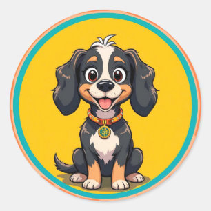 Adesivo Cachorro de Desenho Animado Feliz em uma Moldura C