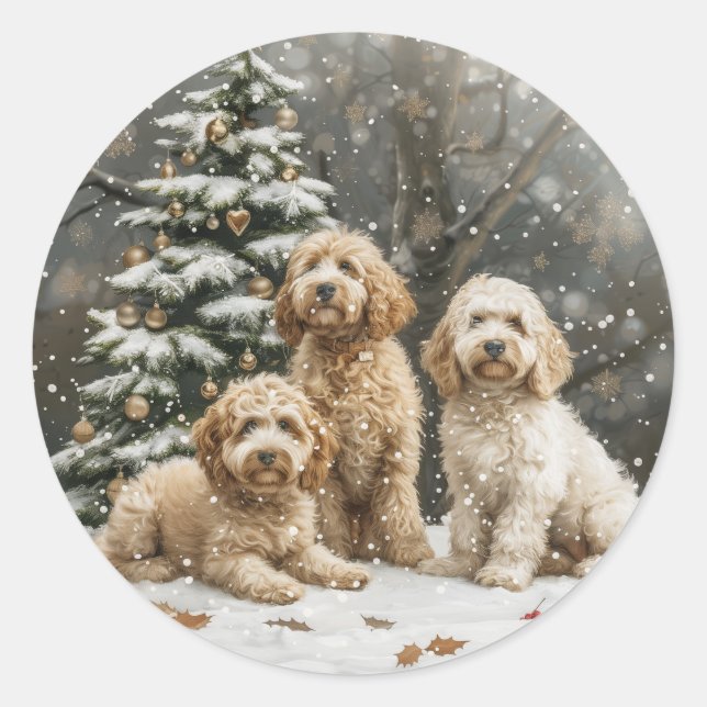 Adesivo Cachorro de Goldendoodle de Natal (Frente)