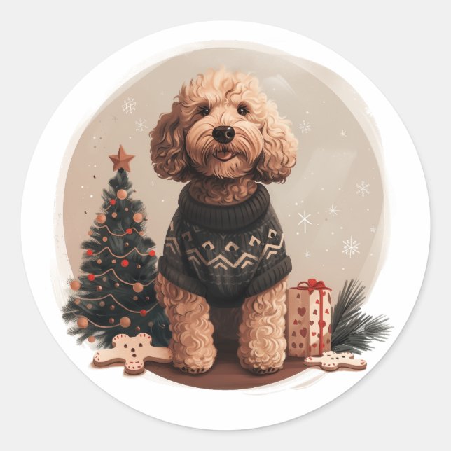 Adesivo Cachorro de Goldendoodle de Natal (Frente)