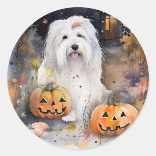 Adesivo Cachorro de Halloween Old English Sheepdog Com Abó